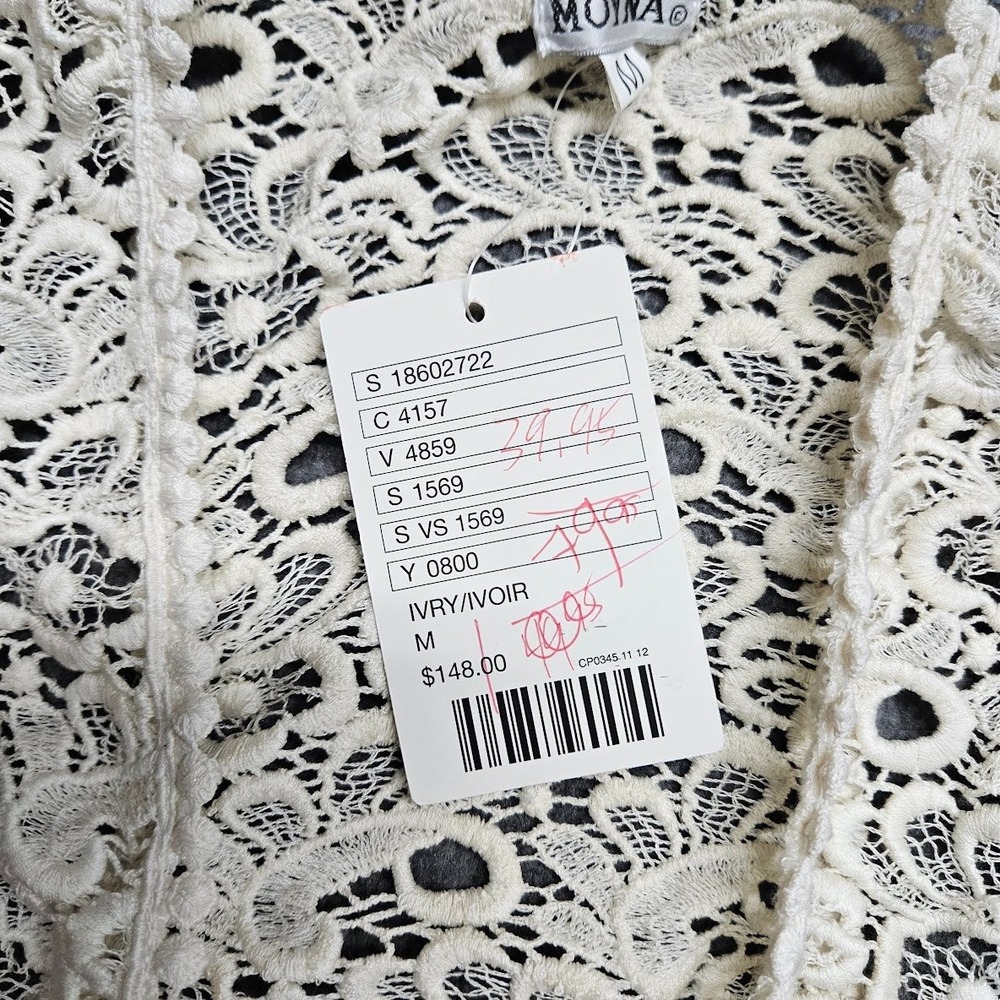 Moyna Vest Women Medium Ivory Anthropologie Crochet Lace Open Front Boho Cotton - Picture 4 of 8